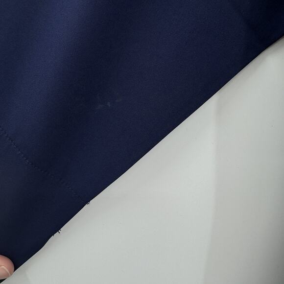 Michelle McDowell Reid Ruffle Neck Top Sz L Navy Blue Preppy Travel Staple NEW - Picture 4 of 10